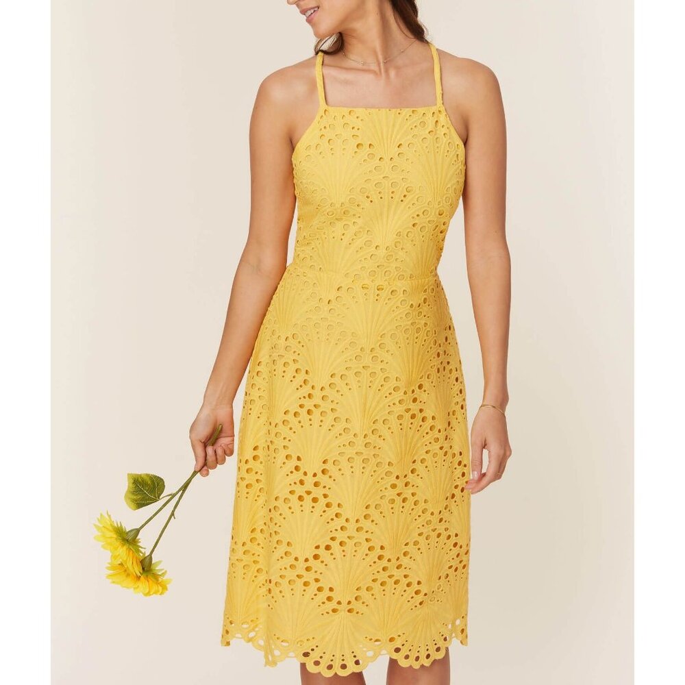Andie Swim The Roatan Midi Dress Womens Small Pineapple Cotton Eyelet Lace Lined - Picture 6 of 16